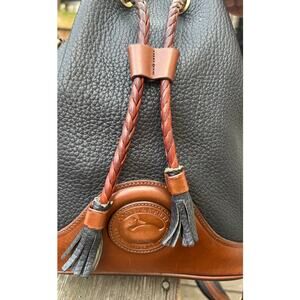 Vintage Dooney & Bourke Black & Brown Pebbled Leather Drawstring Bucket Purse